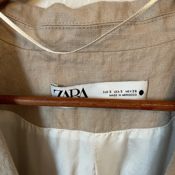 Zara Beige Linen Women's Blazer Small - Picture 3 of 9